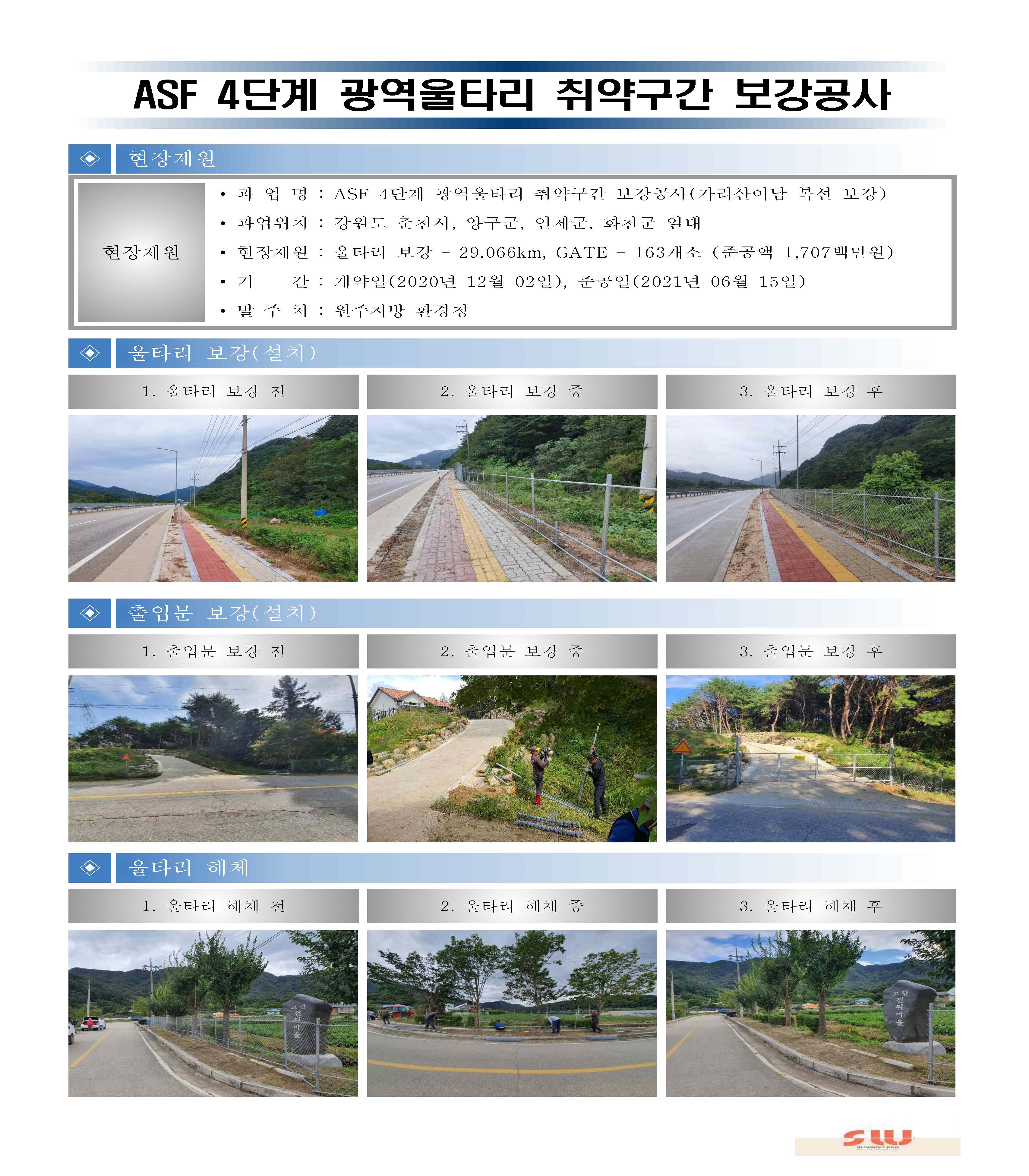 ASF 4단계 광역울타리 취약구간 보강공사